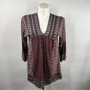 Umgee Women's Dark Red Mixed Print Babydoll Dress M